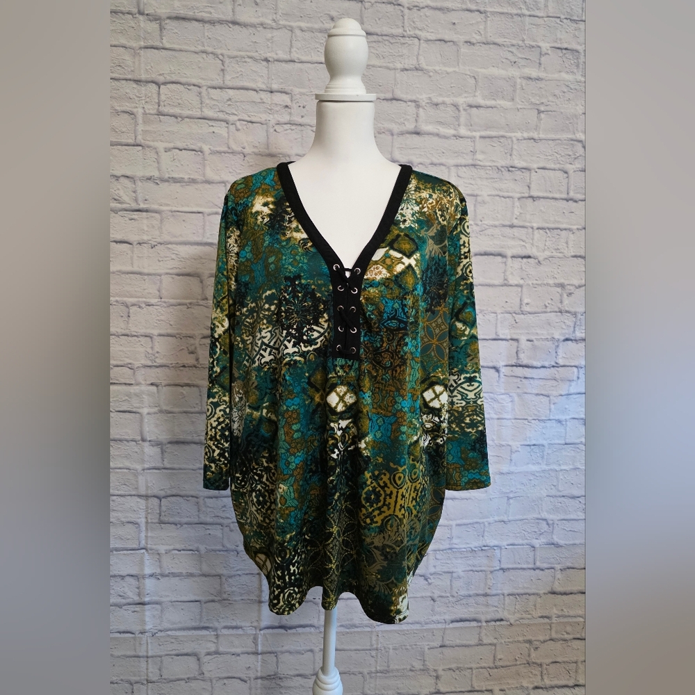 Chic Multicolor V-Neck Fall Top